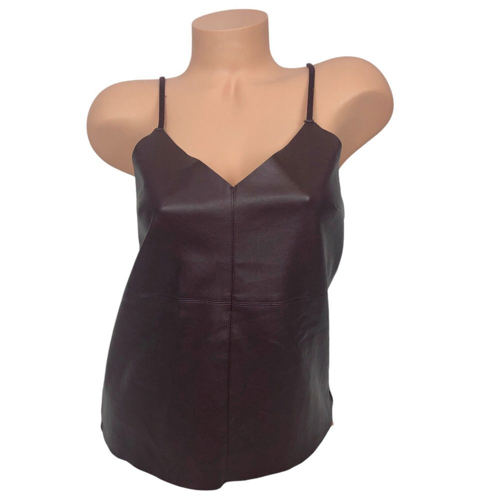Forever 21 Faux‎ Leather Cami Top Sleeveless V-Neck Party Shirt Size S Burgundy